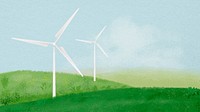 Wind farm computer wallpaper, watercolor landscape, high resolution background