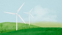 Wind farm computer wallpaper, watercolor landscape, high resolution background psd