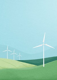 Wind farm background, watercolor landscape illustration psd