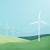 Wind farm background, watercolor landscape illustration psd