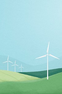 Wind farm background, watercolor landscape illustration