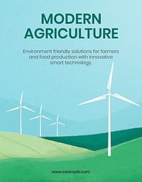 Modern agriculture flyer template, wind farm illustration psd