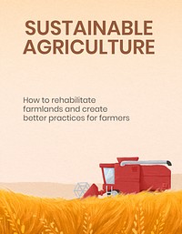 Sustainable agriculture flyer template, watercolor wheat field psd