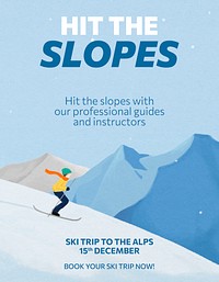 Winter skiing flyer template, travel agency ad psd