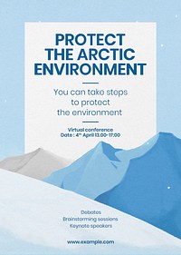 Arctic environment poster template, winter landscape illustration psd