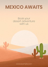 Wild west desert poster template, Mexican landscape illustration psd