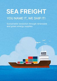 Sea freight poster template, logistics industry psd