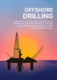 Offshore drilling poster template, oil rig sunset psd