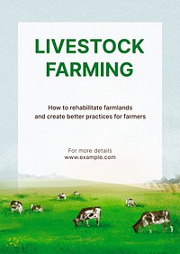 Livestock farming poster template, watercolor landscape psd