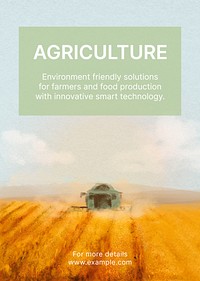 Watercolor agriculture poster template, field, nature illustration psd