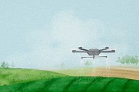 Smart farming background, watering drone, landscape illustration psd