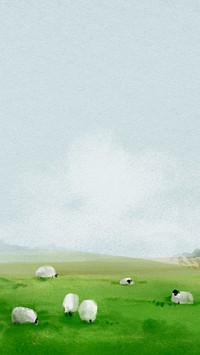 Farm landscape phone wallpaper, watercolor HD background psd