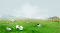 Farm landscape computer wallpaper, watercolor HD background psd