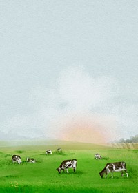 Watercolor farm landscape background, agriculture aesthetic