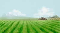 Farm landscape computer wallpaper, watercolor HD background psd