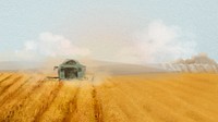 Agriculture aesthetic desktop wallpaper, watercolor field illustration