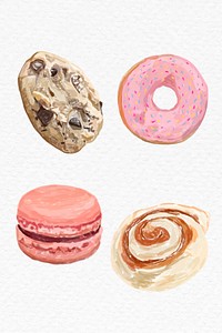 Watercolor sweet desserts vector hand drawn collection