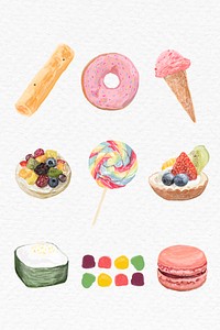 Sweet desserts psd watercolor collection