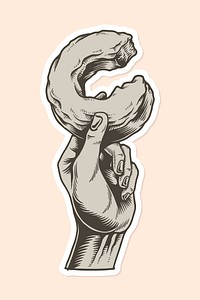 Hand holding a bitten donut sticker design resource vector 