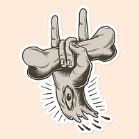 Hand drawn sign of the horns sticker vector