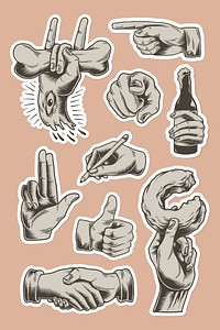 Cool hand gesture sticker with a white border set vector