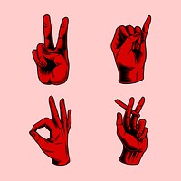 Cool red hand sign sticker set design resources vector