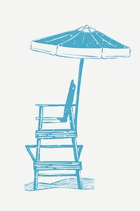 Blue lifeguard chair printmaking psd cute design element