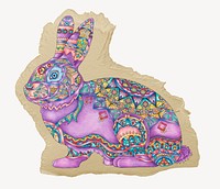 Mandala rabbit, ripped paper collage element