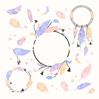 Pastel bohemian feather crown vector set