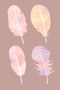 Watercolor vector bohemian feather set