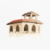 Psd watercolor old Mediterranean architectural illustration