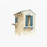 Psd watercolor old European architectural clipart