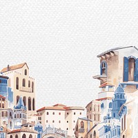 Mediterranean  architecture in watercolor on paper textured background