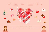 Happy Valentine&rsquo;s Day psd cute design elements set