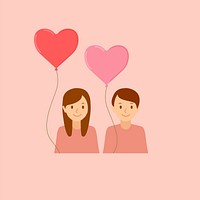Valentine&rsquo;s celebration cute couple holding heart balloons illustration
