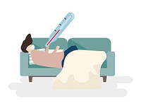 Illustration of a sick man on a sofa