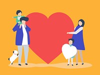 Characters of a family holding a heart shape illustration