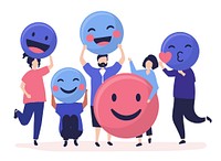 Characters of people holding positive emoticons illustration