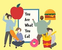 People with fatty junk food illustration