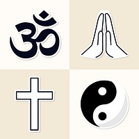 Mixed religious symbols sticker set vector