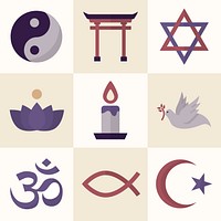 Mixed religious symbols set vector