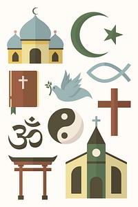 Mixed religious symbols set vector