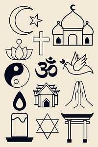 Mixed religious symbols set vector