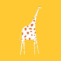 Cute giraffe flat animal illustration on yellow background