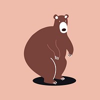 Brown grizzly bear animal psd cute wildlife cartoon sticker for kids