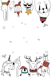 Cute vector animal cartoon snowy Xmas greeting card background