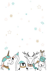 Cute vector animal cartoon snowy Christmas theme background