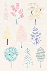 Cute pastel pine tree sticker vector set