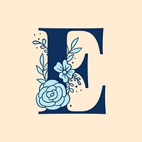 Letter E floral font typography psd