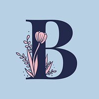 Floral letter B psd alphabet typography